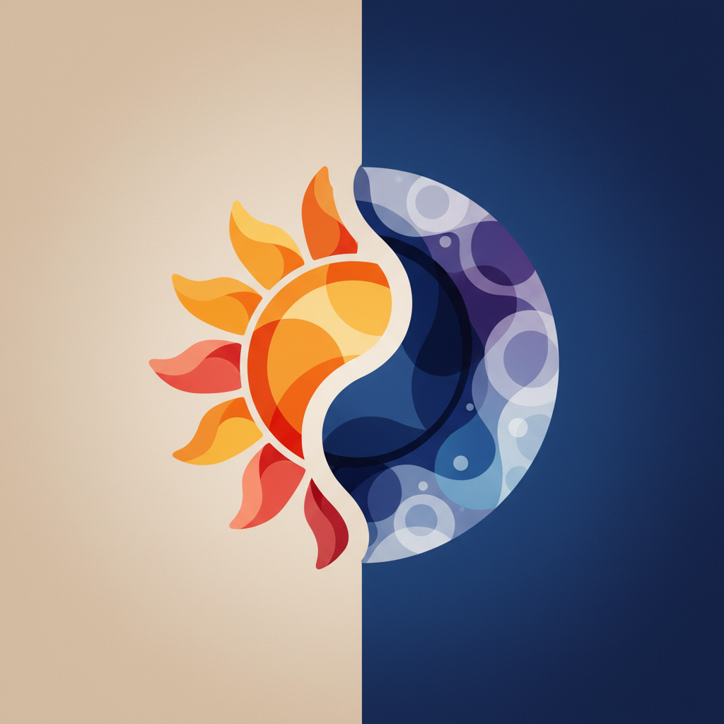 Абстрактна графика на слънце и луна, символизираща циркадните ритми